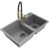 Mexen Tomas dřez granitový 2-komorový s kuchyňskou baterií Aster, šedý - 6516-71-73450-57-B