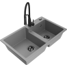 Mexen Tomas granitový dřez 2-komorový s kuchyňskou baterií Aster, šedý - 6516-71-73450-70-B