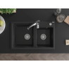 Mexen Tomas granitový dřez 2-komorový s kuchyňskou baterií Aster, černý/stříbrný metalický - 6516-73-73450-07