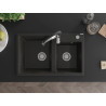 Mexen Tomas granitový dřez s 2 komorami a kuchyňskou baterií Aster, černý/zlatý metalický - 6516-75-73450-07