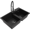 Mexen Tomas dvoukomorový granitový dřez s kuchyňskou baterií Aster, černý - 6516-77-73450-07-B