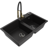 Mexen Tomas granitový dřez 2-komorový s kuchyňskou baterií Aster, černý - 6516-77-73450-57-B