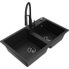 Mexen Tomas granitový dřez dvoukomorový s kuchyňskou baterií Aster, černý - 6516-77-73450-70-B