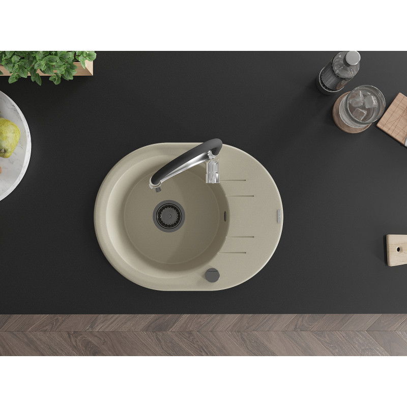 Mexen Kevin granitový jednodřez s odkapávačem a kuchyňskou baterií Aster, béžový - 6517-69-73450-07-B