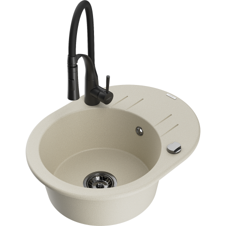 Mexen Kevin granitový dřez 1-komorový s odkapávačem a kuchyňskou baterií Aster, béžový - 6517-69-73450-70-B