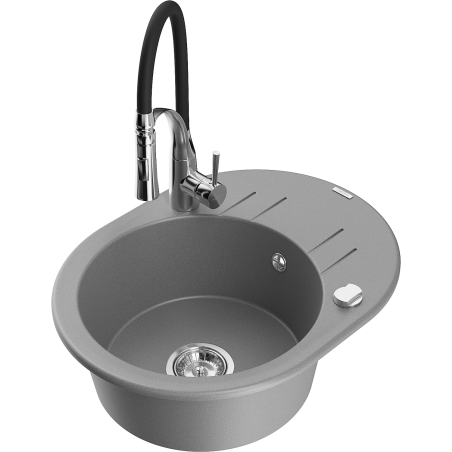 Mexen Kevin granitový dřez s odkapávačem a kuchyňskou baterií Aster, šedý - 6517-71-73450-07