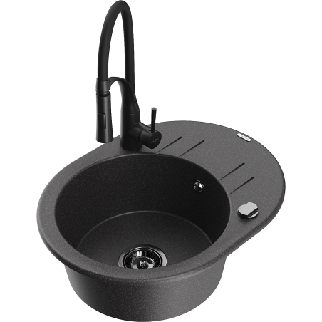 Mexen Kevin granitový dřez 1-komorový s odkapávačem a kuchyňskou baterií Aster, černý skvrnitý - 6517-76-73450-70-B