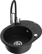 Mexen Kevin granitový dřez 1-komorový s odkapávačem a kuchyňskou baterií Aster, černý - 6517-77-73450-07