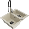 Mexen Carlos granitový dřez 1,5-komorový s kuchyňskou baterií Aster, béžová - 6518-69-73450-07-B