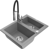 Mexen Carlos granitový dřez 1,5-komorový s kuchyňskou baterií Aster, šedý - 6518-71-73450-07