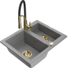 Mexen Carlos granitový dřez s 1,5 komorami a kuchyňskou baterií Aster, šedý - 6518-71-73450-57-G