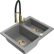 Mexen Carlos granitový dřez s 1,5 komorami a kuchyňskou baterií Aster, šedý - 6518-71-73450-57-G
