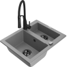 Mexen Carlos žulový dřez 1,5-komorový s kuchyňskou baterií Aster, šedý - 6518-71-73450-70-B