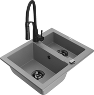 Mexen Carlos žulový dřez 1,5-komorový s kuchyňskou baterií Aster, šedý - 6518-71-73450-70-B