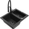 Mexen Carlos granitový dřez 1,5-komorový s kuchyňskou baterií Aster, černý/stříbrný metalický - 6518-73-73450-70-B