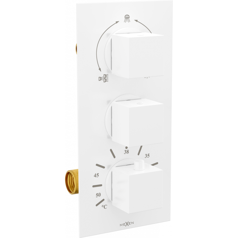 Mexen Cube termostatická vanovo-sprchová baterie s 3 výstupy, bílá - 77503-20