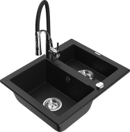 Mexen Carlos granitový dřez 1,5-komorový s kuchyňskou baterií Aster, černý - 6518-77-73450-07