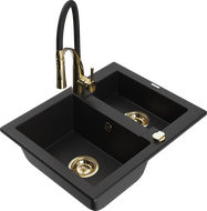 Mexen Carlos žulový dřez 1,5-komorový s kuchyňskou baterií Aster, černý - 6518-77-73450-57-G