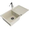 Mexen Leo granitový dřez 1-komorový s odkapávačem a kuchyňskou baterií Flora, béžový - 6501-69-670401-07-B