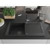Mexen Leo granitový dřez s odkapávačem a kuchyňskou baterií Flora, černý/stříbrný metalický - 6501-73-670401-07-B