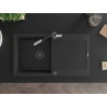 Mexen Leo granitový dřez s odkapávačem a kuchyňskou baterií Flora, černý/stříbrný metalický - 6501-73-670401-07-B