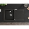 Mexen Leo žulový jednodřez s odkapávačem a kuchyňskou baterií Flora, černý/zlatý metalický - 6501-75-670401-07