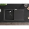 Mexen Leo granitový dřez 1-komorový s odkapávačem a kuchyňskou baterií Flora, černý s tečkami - 6501-76-670401-07-B