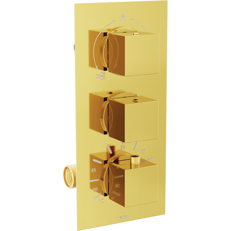 Mexen Cube termostatická vanovo-sprchová baterie 3-výstupová, zlatá - 77503-50