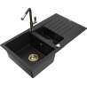 Mexen Matias granitový dřez 1,5-komorový s odkapávačem a kuchyňskou baterií Flora, černý - 6502-77-670401-57-G
