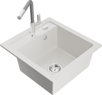 Mexen Vito granitový dřez s 1 komorou s kuchyňskou baterií Flora, bílý - 6503-20-670401-06