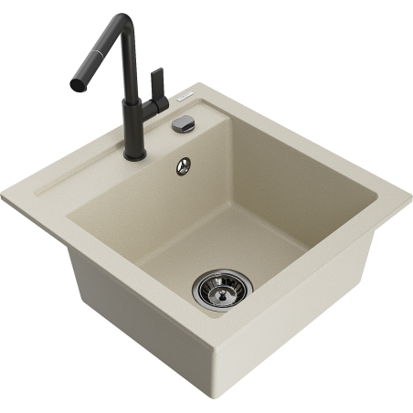 Mexen Vito granitový dřez s 1 komorou a kuchyňskou baterií Flora, béžový - 6503-69-670401-70-B