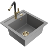 Mexen Vito granitový dřez 1-komorový s kuchyňskou baterií Flora, šedý - 6503-71-670401-57-G