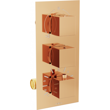 Mexen Cube termostatická baterie vanovo-sprchová 3-výstupová růžové zlato - 77503-60