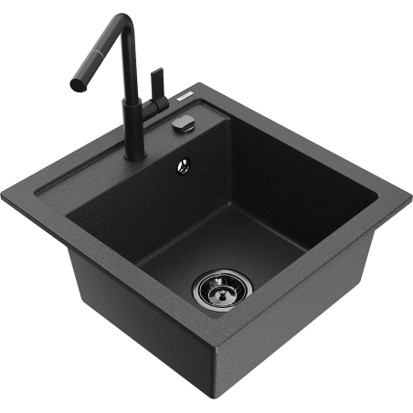 Mexen Vito granitový dřez 1-komorový s kuchyňskou baterií Flora, černý skvrnitý - 6503-76-670401-70-B