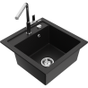 Mexen Vito granitový dřez s jednou komorou a kuchyňskou baterií Flora, černý - 6503-77-670401-00