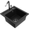 Mexen Vito granitový dřez 1-komorový s kuchyňskou baterií Flora, černý - 6503-77-670401-07-B
