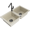 Mexen Mario dvoukomorový žulový dřez s kuchyňskou baterií Flora, béžový - 6504-69-670401-70-B
