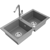Mexen Mario dřez žulový 2-komorový s kuchyňskou baterií Flora, šedý - 6504-71-670401-06