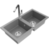 Mexen Mario granitový dřez 2-komorový s kuchyňskou baterií Flora, šedý - 6504-71-670401-07