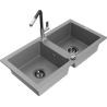 Mexen Mario granitový kuchyňský dřez 2-komorový s kuchyňskou baterií Flora, šedá - 6504-71-670401-07-B