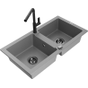 Mexen Mario granitový dřez 2-komorový s kuchyňskou baterií Flora, šedý - 6504-71-670401-70-B