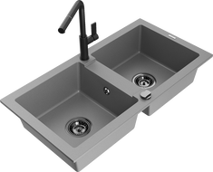 Mexen Mario granitový dřez 2-komorový s kuchyňskou baterií Flora, šedý - 6504-71-670401-70-B