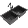 Mexen Mario žulový dřez 2-komorový s kuchyňskou baterií Flora, černý skvrnitý - 6504-76-670401-70-B