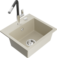 Mexen Milo granitový dřez 1-komorový s kuchyňskou baterií Flora, béžový - 6505-69-670401-07