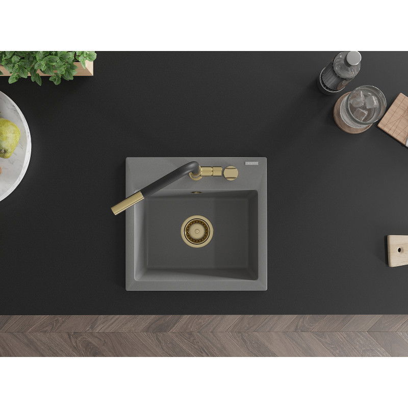 Mexen Milo granitový dřez 1-komorový s kuchyňskou baterií Flora, šedý - 6505-71-670401-57-G