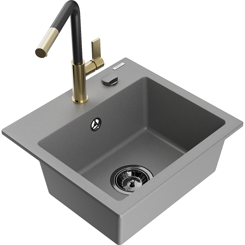 Mexen Milo granitový dřez 1-komorový s kuchyňskou baterií Flora, šedý - 6505-71-670401-57-B