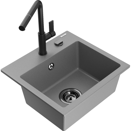 Mexen Milo kuchyňský dřez granitový 1-komorový s kuchyňskou baterií Flora, šedý - 6505-71-670401-70-B