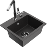 Mexen Milo granitový dřez 1-komorový s kuchyňskou baterií Flora, černý skvrnitý - 6505-76-670401-07-B