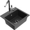 Mexen Milo granitový kuchyňský dřez 1-komorový s kuchyňskou baterií Flora, černý se skvrnami - 6505-76-670401-08-B