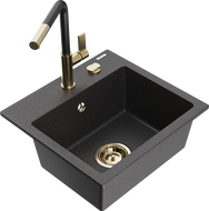 Mexen Milo granitový dřez 1-komorový s kuchyňskou baterií Flora, černý skvrnitý - 6505-76-670401-57-G